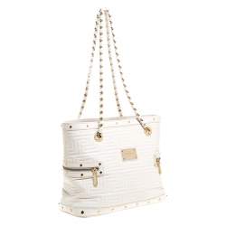 Pre Owned Versace White Quilted Leather Sided Zip Tote