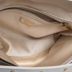 Pre Owned Versace White Quilted Leather Sided Zip Tote