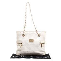 Pre Owned Versace White Quilted Leather Sided Zip Tote
