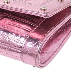 Pre Owned Versace Pink Quilted Patent Leather Flap Chain Bag