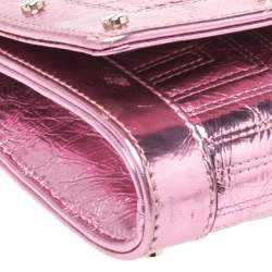 Pre Owned Versace Pink Quilted Patent Leather Flap Chain Bag