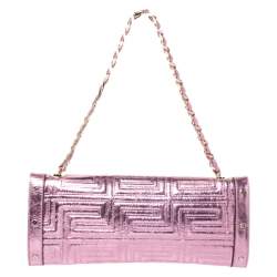 Pre Owned Versace Pink Quilted Patent Leather Flap Chain Bag