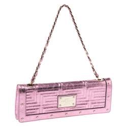 Pre Owned Versace Pink Quilted Patent Leather Flap Chain Bag