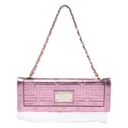 Pre Owned Versace Pink Quilted Patent Leather Flap Chain Bag