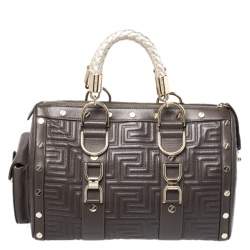 Versace Military Green Leather Snap Out Of It Satchel