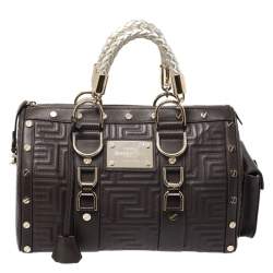 Versace Military Green Leather Snap Out Of It Satchel