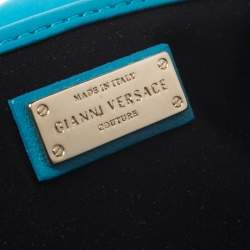 Pre Owned Versace Blue Patent Leather Large Flap Shoulder Bag