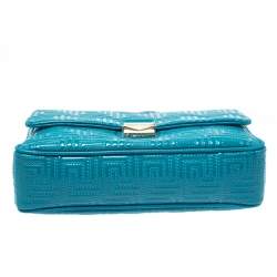 Pre Owned Versace Blue Patent Leather Large Flap Shoulder Bag