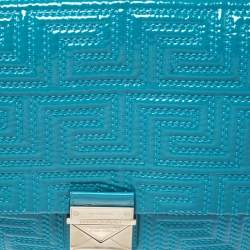 Pre Owned Versace Blue Patent Leather Large Flap Shoulder Bag