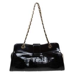 Pre Owned Versace Black Quilted Patent Leather Shoulder Bag