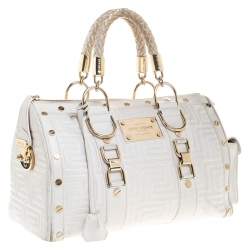 Pre Owned Versace White Quilted Leather Snap Out Of It Satchel