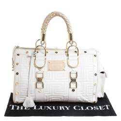 Pre Owned Versace White Quilted Leather Snap Out Of It Satchel