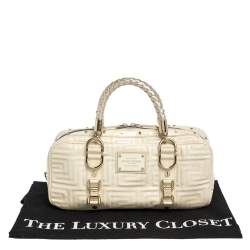 Pre Owned Gianni Versace Light Cream Quilted Patent Leather Bowler Bag