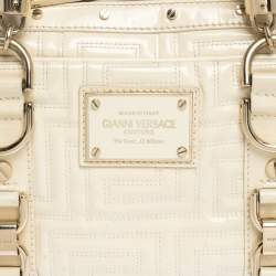 Pre Owned Gianni Versace Light Cream Quilted Patent Leather Bowler Bag