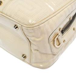 Pre Owned Gianni Versace Light Cream Quilted Patent Leather Bowler Bag