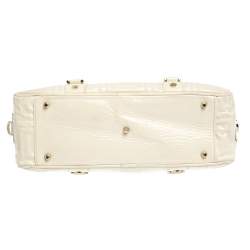 Pre Owned Gianni Versace Light Cream Quilted Patent Leather Bowler Bag