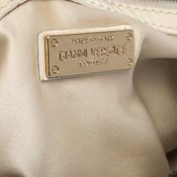 Pre Owned Gianni Versace Light Cream Quilted Patent Leather Bowler Bag