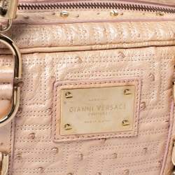 Pre Owned Gianni Versace Peach Quilted Ostrich Embossed Leather Bowler Bag