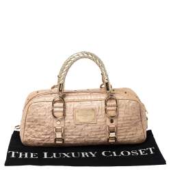 Pre Owned Gianni Versace Peach Quilted Ostrich Embossed Leather Bowler Bag