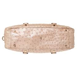 Pre Owned Gianni Versace Peach Quilted Ostrich Embossed Leather Bowler Bag