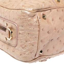 Pre Owned Gianni Versace Peach Quilted Ostrich Embossed Leather Bowler Bag
