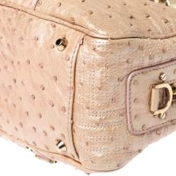 Pre Owned Gianni Versace Peach Quilted Ostrich Embossed Leather Bowler Bag