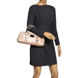 Pre Owned Gianni Versace Peach Quilted Ostrich Embossed Leather Bowler Bag