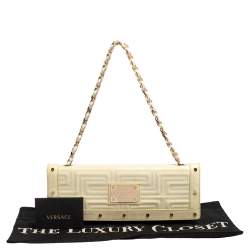 Pre Owned Gianni Versace White Quilted Patent Leather Flap Shoulder Bag