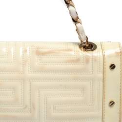 Pre Owned Gianni Versace White Quilted Patent Leather Flap Shoulder Bag