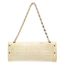 Pre Owned Gianni Versace White Quilted Patent Leather Flap Shoulder Bag