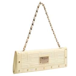 Pre Owned Gianni Versace White Quilted Patent Leather Flap Shoulder Bag