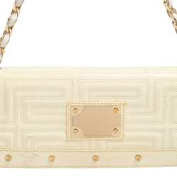 Pre Owned Gianni Versace White Quilted Patent Leather Flap Shoulder Bag
