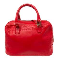 Pre Owned Gianni Versace Red Leather Medusa Charm Satchel