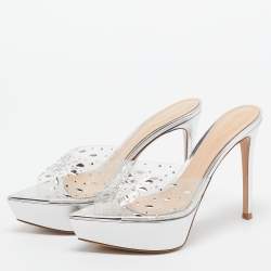 Pre Owned Gianvito Rossi Transparent PVC Crystal Embellished Betty Platform Sandals Size 37.5