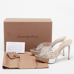 Pre Owned Gianvito Rossi Transparent PVC Crystal Embellished Betty Platform Sandals Size 37.5