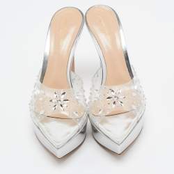 Pre Owned Gianvito Rossi Transparent PVC Crystal Embellished Betty Platform Sandals Size 37.5