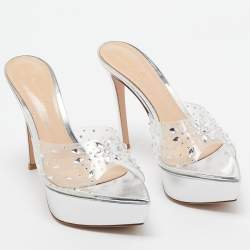 Pre Owned Gianvito Rossi Transparent PVC Crystal Embellished Betty Platform Sandals Size 37.5
