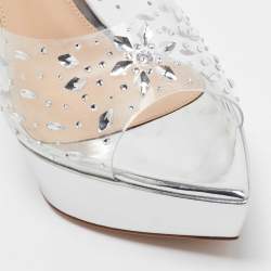 Pre Owned Gianvito Rossi Transparent PVC Crystal Embellished Betty Platform Sandals Size 37.5