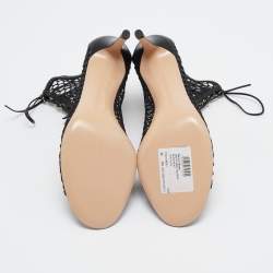 Pre Owned Gianvito Rossi Black Mesh and Leather Lace Up Open Toe Booties Size 40