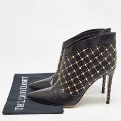 Pre Owned Gianvito Rossi Black Leather Studded Ankle Booties Size 40
