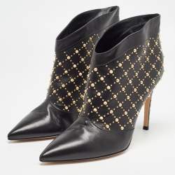 Pre Owned Gianvito Rossi Black Leather Studded Ankle Booties Size 40