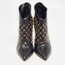Pre Owned Gianvito Rossi Black Leather Studded Ankle Booties Size 40
