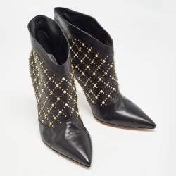 Pre Owned Gianvito Rossi Black Leather Studded Ankle Booties Size 40