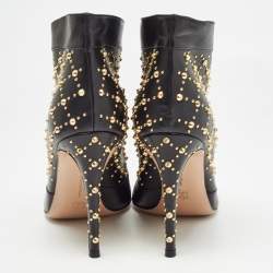 Pre Owned Gianvito Rossi Black Leather Studded Ankle Booties Size 40
