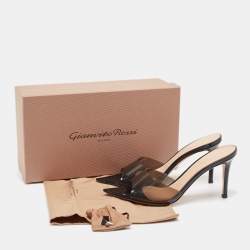 Gianvito Rossi Transparent/Black PVC and Patent Elle Slide Sandals Size 38.5