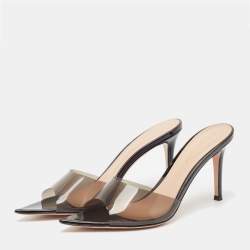 Gianvito Rossi Transparent/Black PVC and Patent Elle Slide Sandals Size 38.5