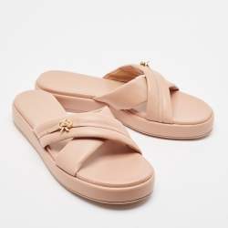 Gianvito Rossi Pink Leather Alima Slide Flats Size 41.5