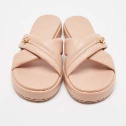 Gianvito Rossi Pink Leather Alima Slide Flats Size 41.5