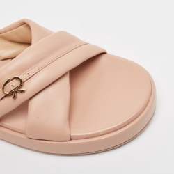 Gianvito Rossi Pink Leather Alima Slide Flats Size 41.5