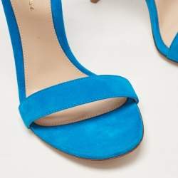 Gianvito Rossi Blue Suede Portofino Ankle Strap Sandals Size 38